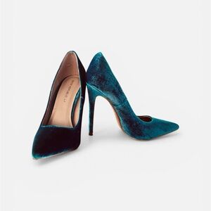 Shoe Republic LA Teal Velvet Pointed-Toe Stilettos